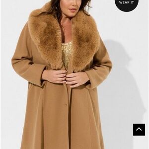 Torrid Tan Coat with Removable Fur Collar